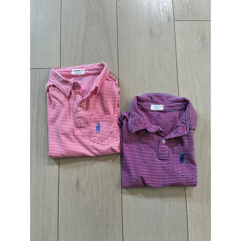 Johnnie-O Boys Striped Polo Shirts Bundle Set of 2 Pink Purple Size XS Cotton